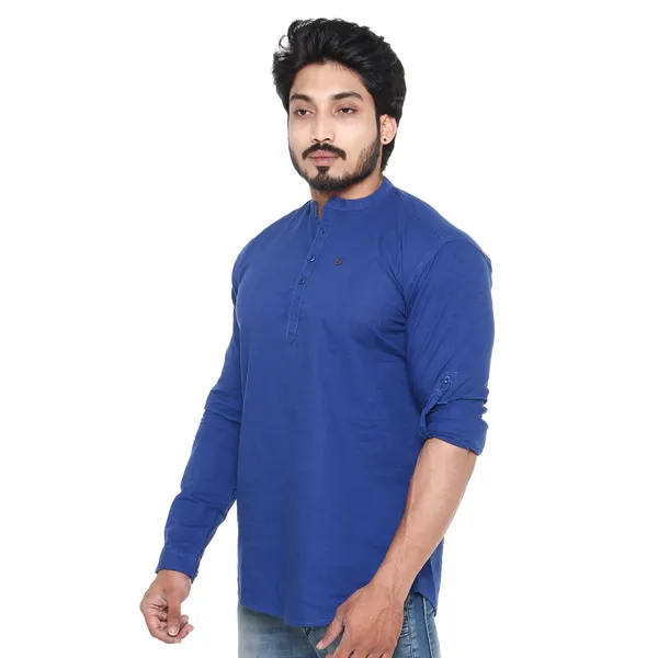 Royal_Blue_Plus_Size_Linen_Chinese_Collar_Full_Sleeve_Short_Kurta_For_Men