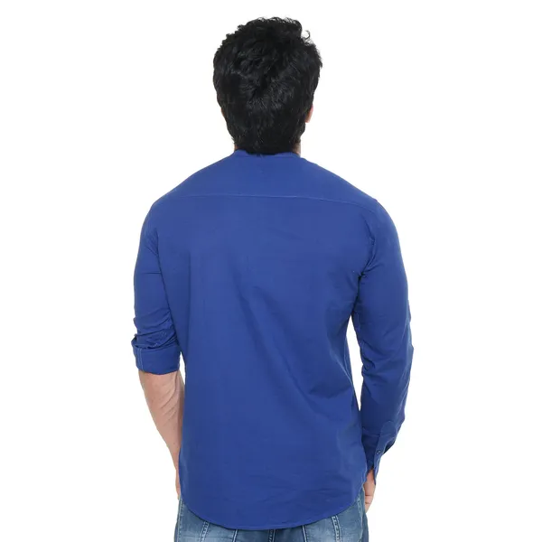 Royal_Blue_Plus_Size_Linen_Chinese_Collar_Full_Sleeve_Short_Kurta_For_Men