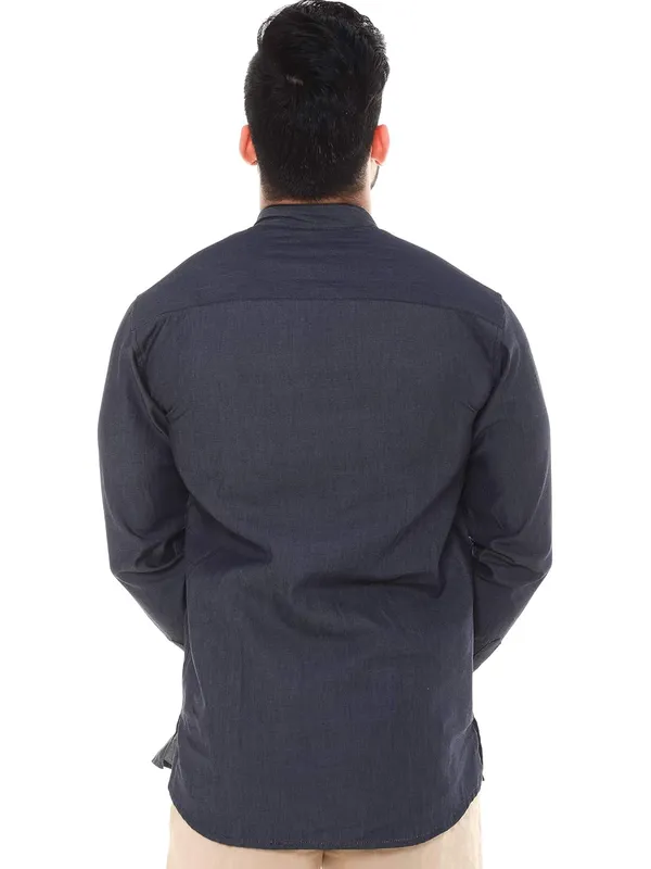 Blue_Denim_Plus_Size_Linen_Chinese_Collar_Full_Sleeve_Short_Kurta_For_Men