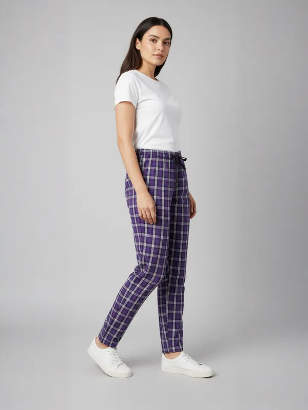 Purple_Womens_Cotton_Checkered_Plus_Size_Pyjama
