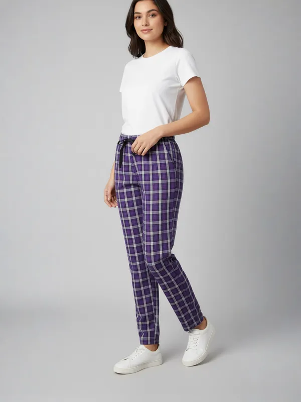 Purple_Womens_Cotton_Checkered_Plus_Size_Pyjama