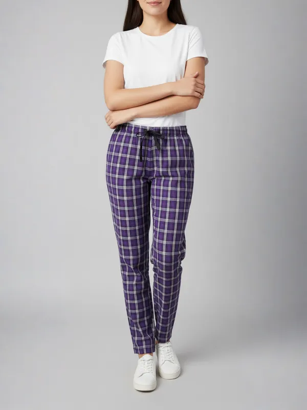 Purple_Womens_Cotton_Checkered_Plus_Size_Pyjama