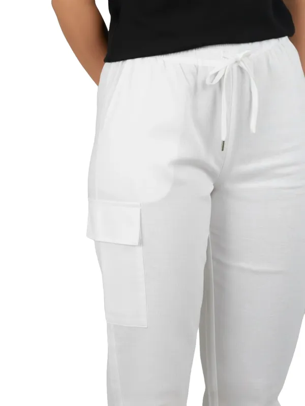 White_Womens_Solid_Cotton_Linen_Plus_Size_Cargo_Pyjama_|_Loungewear_Sleepwear_Travel_Wear_Cargo_Pyjama