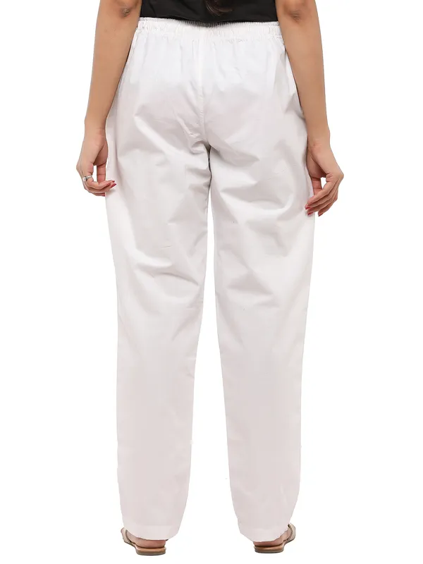 White_Plus_Size_Cotton_Linen_Solid_Lounge_Bottom_Pant_Pyjamas_For_Women