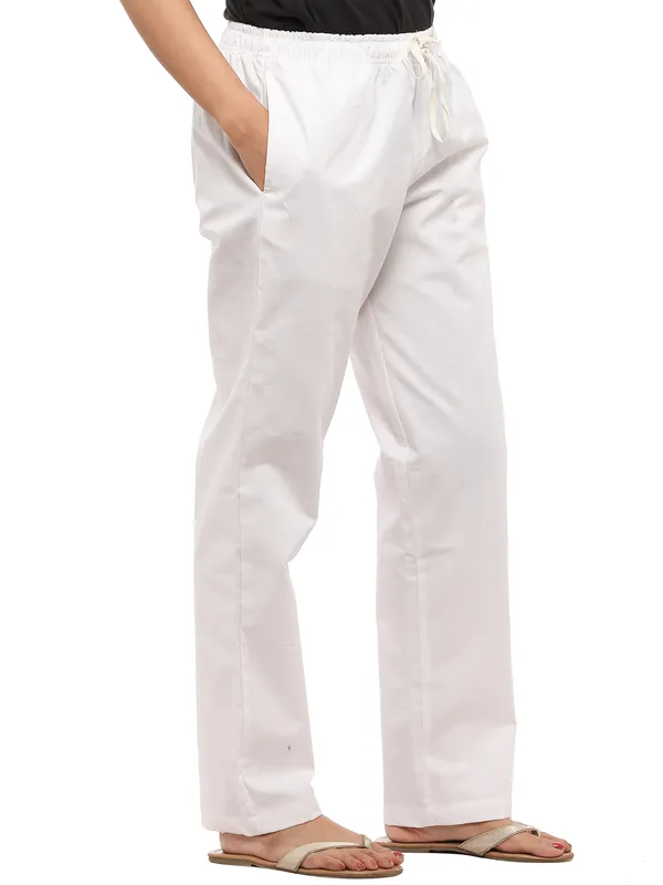 White_Plus_Size_Cotton_Linen_Solid_Lounge_Bottom_Pant_Pyjamas_For_Women