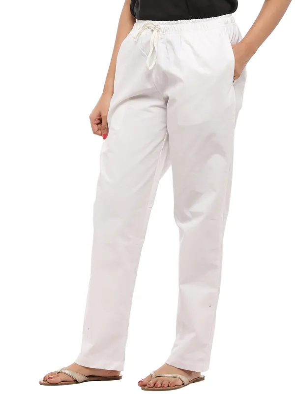 White_Plus_Size_Cotton_Linen_Solid_Lounge_Bottom_Pant_Pyjamas_For_Women