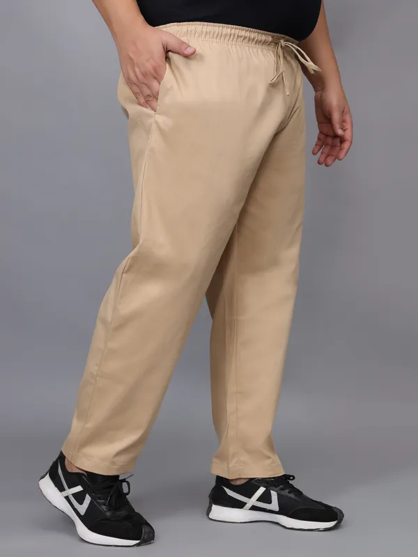 Beige_Plus_Size_Cotton_Casual_Lightweight_Solid_Pyjama_Beach_Pants_Elastic_Waist_Pyjama_For_Men