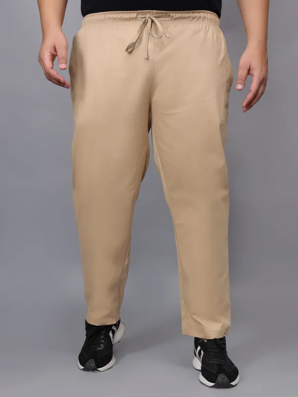 Beige_Plus_Size_Cotton_Casual_Lightweight_Solid_Pyjama_Beach_Pants_Elastic_Waist_Pyjama_For_Men