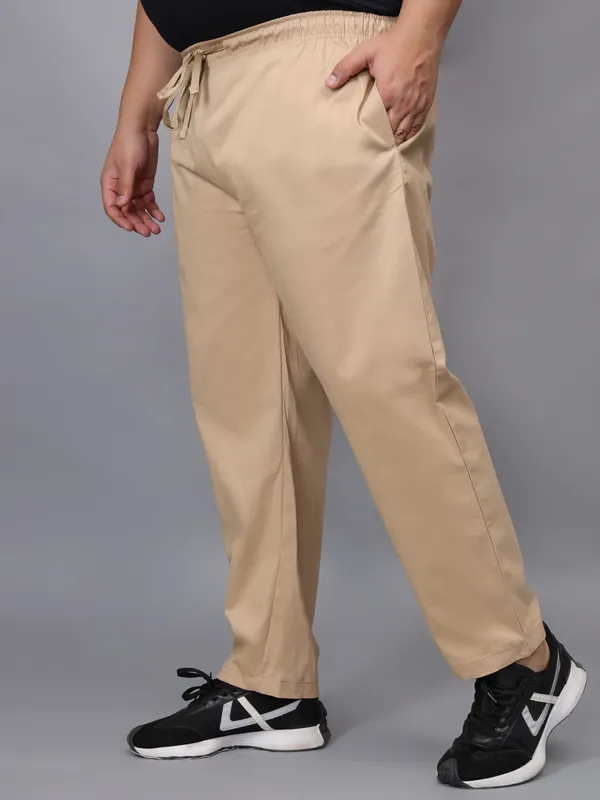 Beige_Plus_Size_Cotton_Casual_Lightweight_Solid_Pyjama_Beach_Pants_Elastic_Waist_Pyjama_For_Men