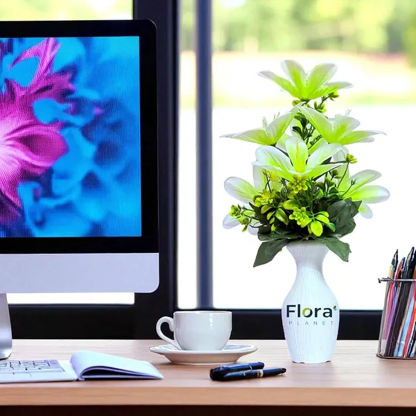 Bright_Green_Artificial_Lily_Flower_Pot_With_7_Blooming_Flowers_&_Green_Leaves_8_Colour_Options_Home_Decor_Living_Room_Office_Table_Gift_Item