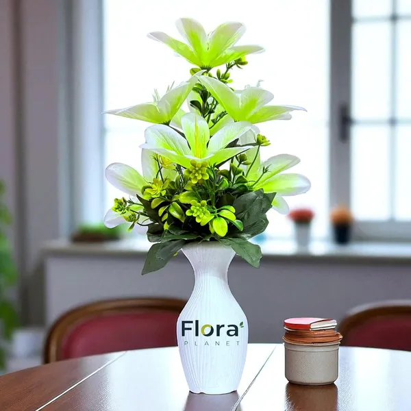 Bright_Green_Artificial_Lily_Flower_Pot_With_7_Blooming_Flowers_&_Green_Leaves_8_Colour_Options_Home_Decor_Living_Room_Office_Table_Gift_Item