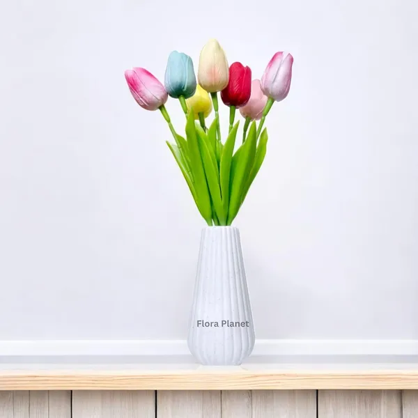 Multicolour_5_Pcs_Artificial_Tulip_Flowers_Bunches_With_Vase_Artificial_Plants_With_Pot_Home_Decoration_Items_For_Living_Room_Bedroom_Wedding_32_Cm_Silk_Home_Decor_(1_Bottle)