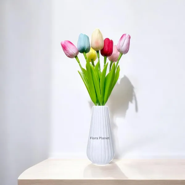 Multicolour_5_Pcs_Artificial_Tulip_Flowers_Bunches_With_Vase_Artificial_Plants_With_Pot_Home_Decoration_Items_For_Living_Room_Bedroom_Wedding_32_Cm_Silk_Home_Decor_(1_Bottle)
