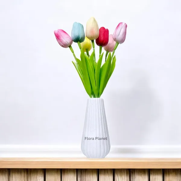 Multicolour_5_Pcs_Artificial_Tulip_Flowers_Bunches_With_Vase_Artificial_Plants_With_Pot_Home_Decoration_Items_For_Living_Room_Bedroom_Wedding_32_Cm_Silk_Home_Decor_(1_Bottle)