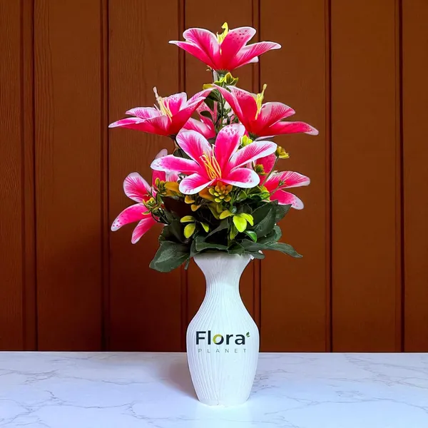Dark_Pink_Artificial_Lily_Flower_Pot_With_7_Blooming_Flowers_&_Green_Leaves_8_Colour_Options_Home_Decor_Living_Room_Office_Table_Gift_Item