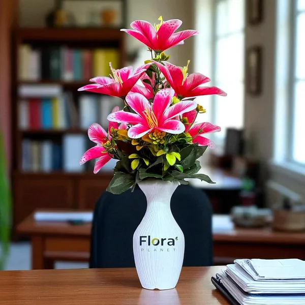 Dark_Pink_Artificial_Lily_Flower_Pot_With_7_Blooming_Flowers_&_Green_Leaves_8_Colour_Options_Home_Decor_Living_Room_Office_Table_Gift_Item