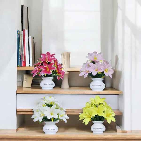 Multicolour_Artificial_Flowers_For_Decoration_With_Pot_(Set_Of_4)_Realistic_Lily_Flowers_For_Home_Indoor_Living_Room_Bedroom_Decor_Durable_Material_Lifelike_Look