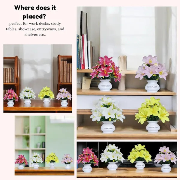 Multicolour_Artificial_Flowers_For_Decoration_With_Pot_(Set_Of_4)_Realistic_Lily_Flowers_For_Home_Indoor_Living_Room_Bedroom_Decor_Durable_Material_Lifelike_Look