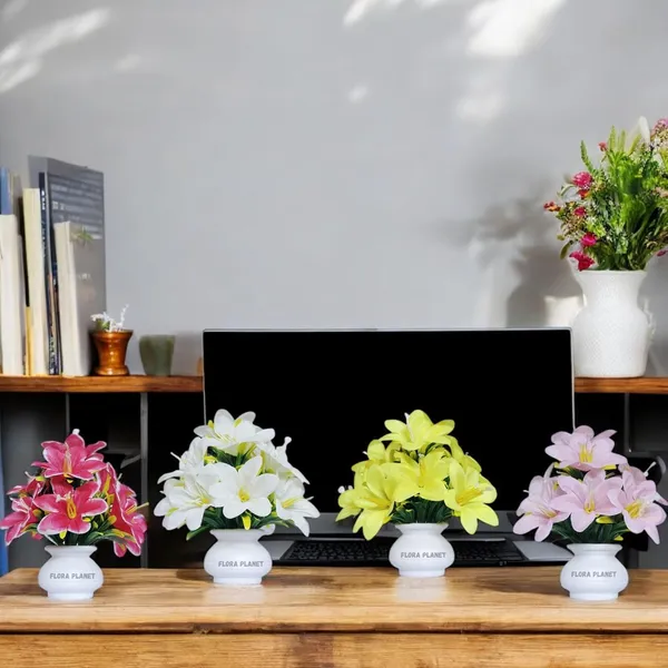 Multicolour_Artificial_Flowers_For_Decoration_With_Pot_(Set_Of_4)_Realistic_Lily_Flowers_For_Home_Indoor_Living_Room_Bedroom_Decor_Durable_Material_Lifelike_Look