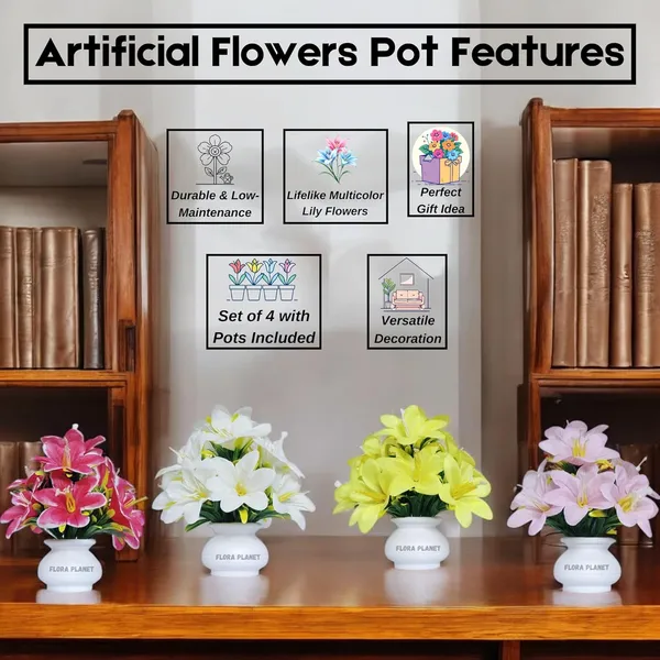 Multicolour_Artificial_Flowers_For_Decoration_With_Pot_(Set_Of_4)_Realistic_Lily_Flowers_For_Home_Indoor_Living_Room_Bedroom_Decor_Durable_Material_Lifelike_Look