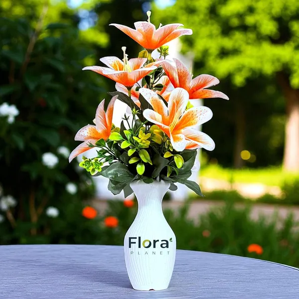 Orange_Artificial_Lily_Flower_Pot_With_7_Blooming_Flowers_&_Green_Leaves_8_Colour_Options_Home_Decor_Living_Room_Office_Table_Gift_Item