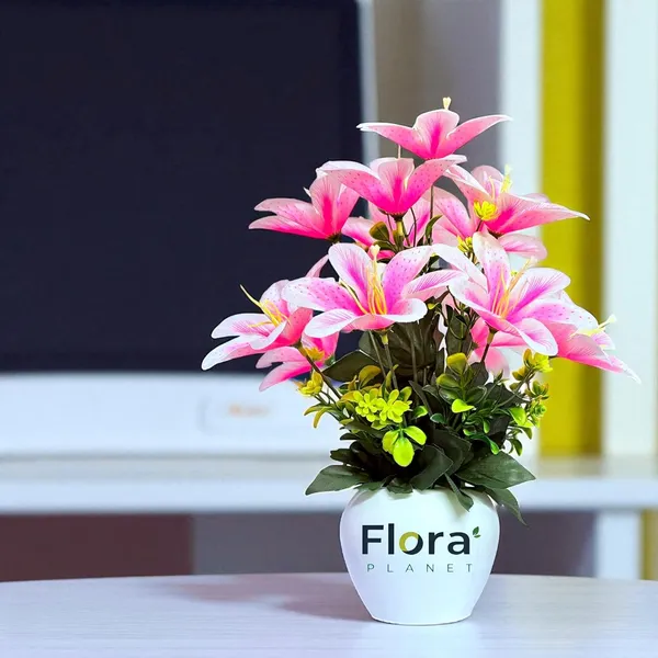 Pink_Artificial_Lily_Flower_Pot_With_12_Blooming_Stems_8_Colour_Variants_Decorative_Faux_Plant_For_Home_Office_&_Table_Decor
