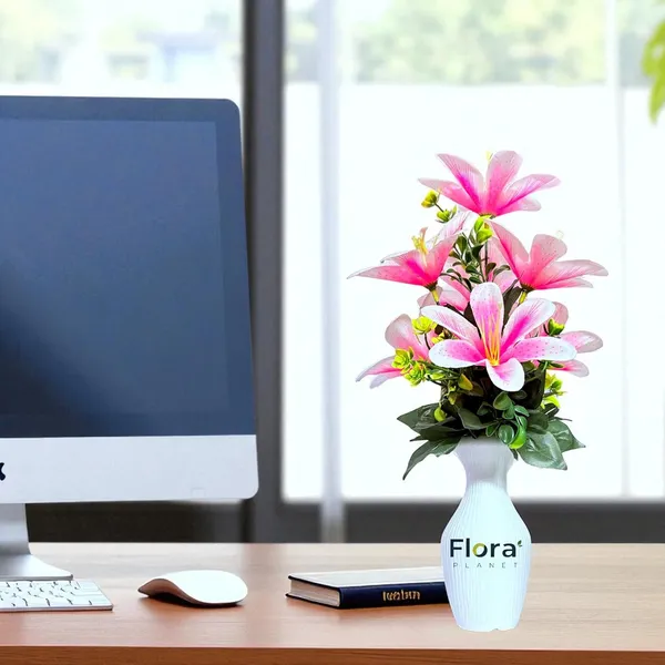 Pink_Artificial_Lily_Flower_Pot_With_7_Blooming_Flowers_&_Green_Leaves_8_Colour_Options_Home_Decor_Living_Room_Office_Table_Gift_Item
