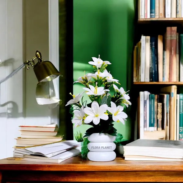 White_Large_Artificial_Plants_In_Pot_Tall_Fake_Plants_For_Home_&_Office_Decor_Realistic_Artificial_Flowers_With_Vase_Indoor_Decorative_Greenery_For_Living_Room_Desk_Tabletop