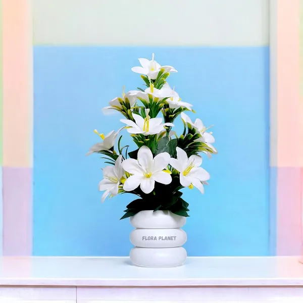 White_Large_Artificial_Plants_In_Pot_Tall_Fake_Plants_For_Home_&_Office_Decor_Realistic_Artificial_Flowers_With_Vase_Indoor_Decorative_Greenery_For_Living_Room_Desk_Tabletop