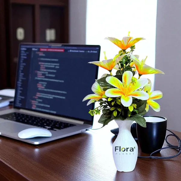 Yellow_Artificial_Lily_Flower_Pot_With_7_Blooming_Flowers_&_Green_Leaves_8_Colour_Options_Home_Decor_Living_Room_Office_Table_Gift_Item