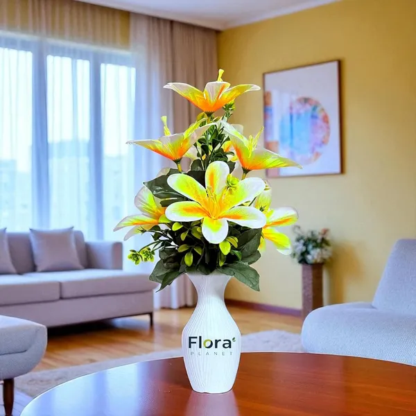 Yellow_Artificial_Lily_Flower_Pot_With_7_Blooming_Flowers_&_Green_Leaves_8_Colour_Options_Home_Decor_Living_Room_Office_Table_Gift_Item