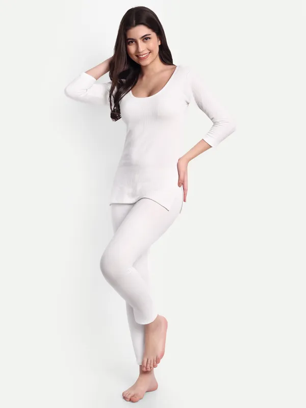 Off-White_Cotton_Blend_Thermal_Bottom_For_Women