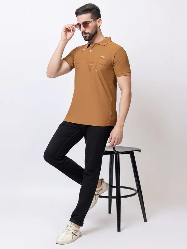 Camel_Casual_Print_Polo_Shirt
