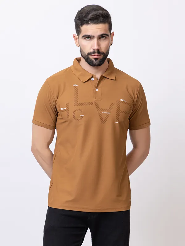 Camel_Casual_Print_Polo_Shirt