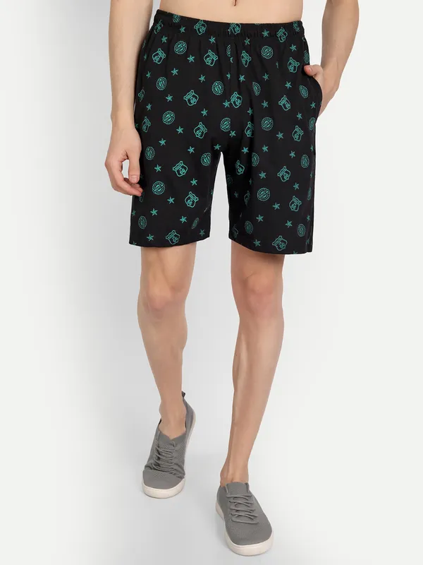 Black_Cotton_Blend_Printed_Shorts