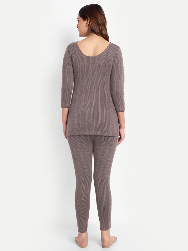 Coffee_Cotton_Blend_Three_Quarter_Sleeves_Thermal_Set_(Top_&_Bottom)_For_Women