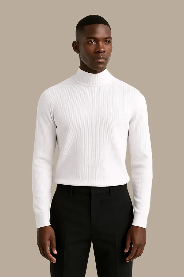 White_High_Neck_Solid_White_Sweater