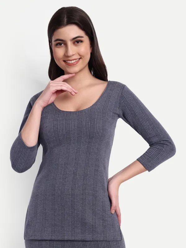 Navy_Blue_Cotton_Blend_Three_Quarter_Thermal_Top_For_Women