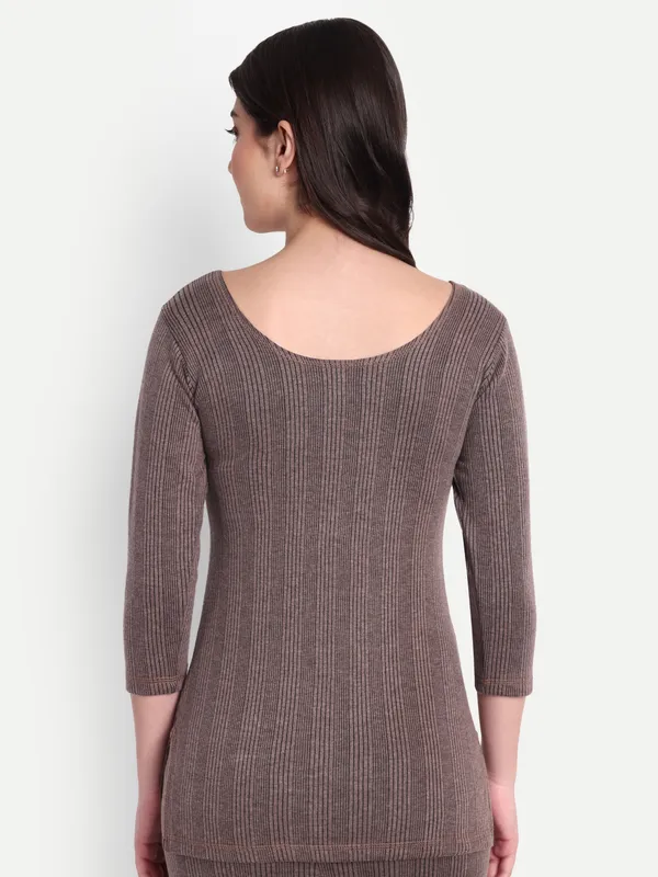 Coffee_Cotton_Blend_Three_Quarter_Thermal_Top_For_WoMen