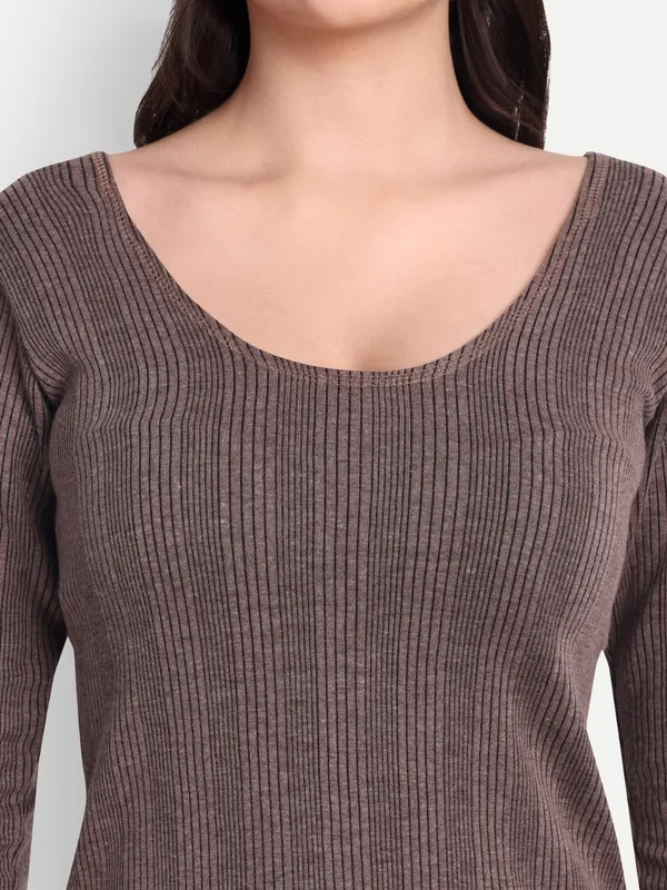 Coffee_Cotton_Blend_Three_Quarter_Thermal_Top_For_WoMen
