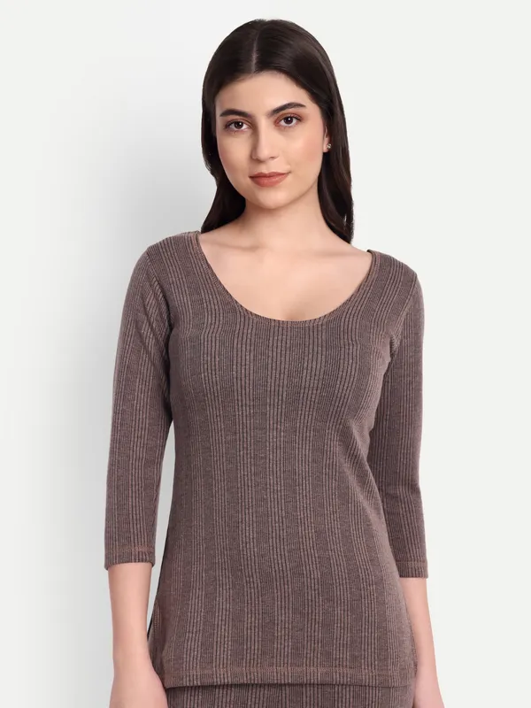 Coffee_Cotton_Blend_Three_Quarter_Thermal_Top_For_WoMen
