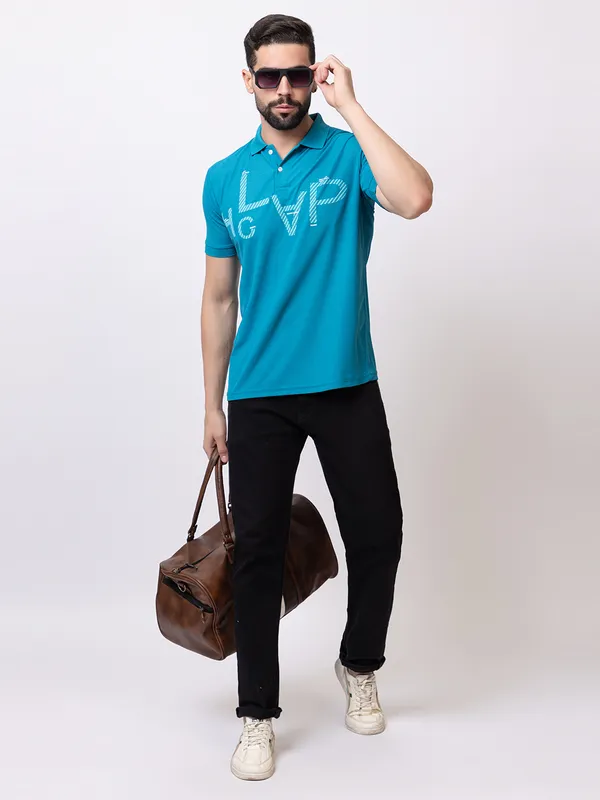 Teal_Casual_Print_Polo_Shirt