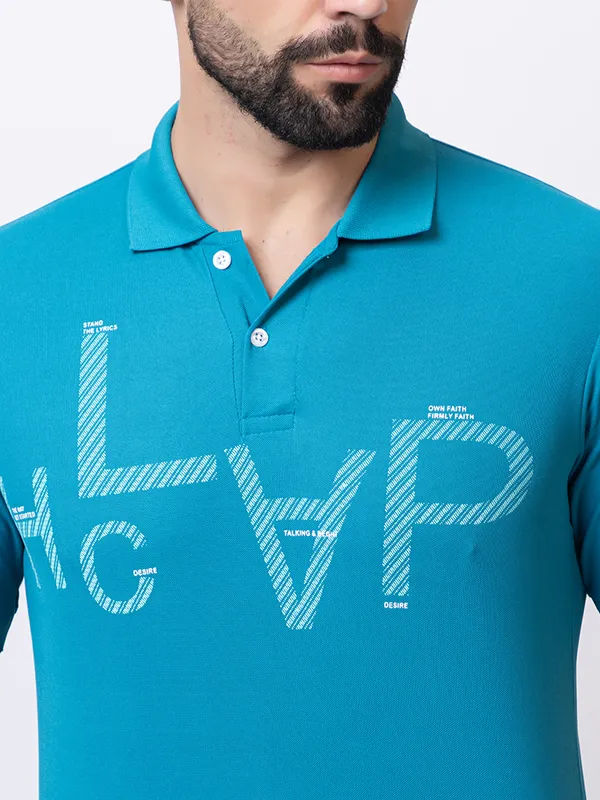 Teal_Casual_Print_Polo_Shirt