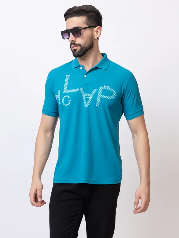 Teal_Casual_Print_Polo_Shirt