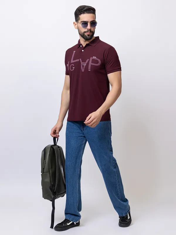 Wine_Casual_Print_Polo_Shirt