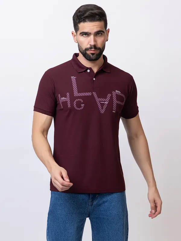 Wine_Casual_Print_Polo_Shirt