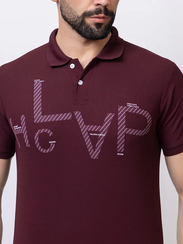 Wine_Casual_Print_Polo_Shirt