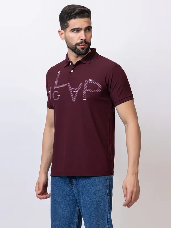 Wine_Casual_Print_Polo_Shirt