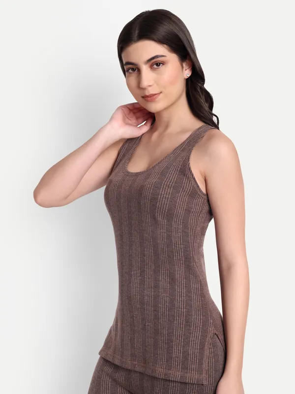 Coffee_Cotton_Blend_Sleeveless_Thermal_Top_For_Women