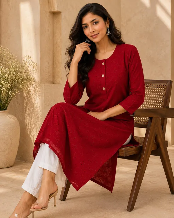 Maroon_Cotton_Embroidered_Kurti_For_Women